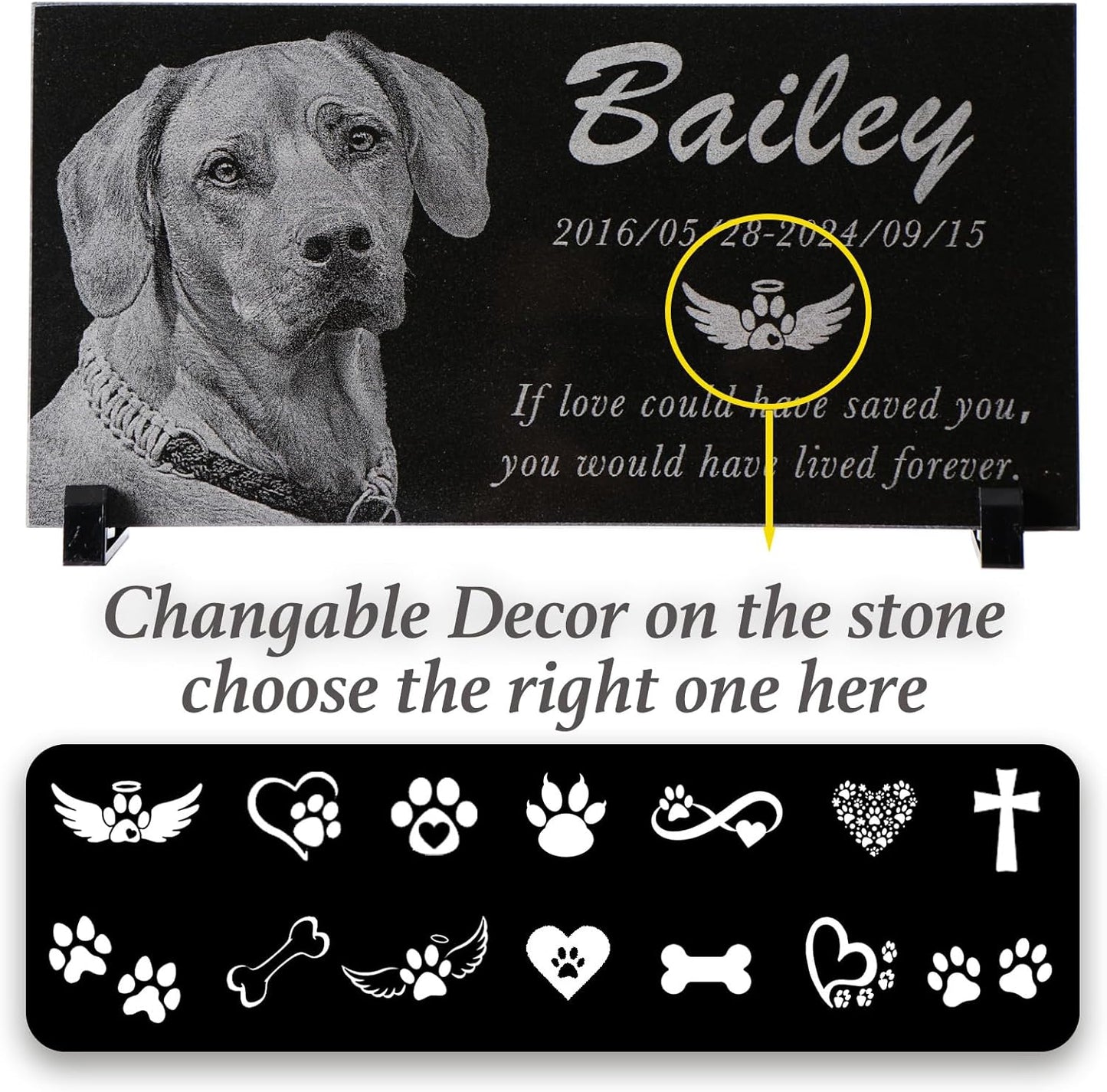 Personalized Black Granite pet Memorial Stone, Garden Plaque Engraved with Photo for Dogs, Customized Headstone for Cemetery Decoration, Memorial Gifts for Loss of Dog, Cats and Family Pets