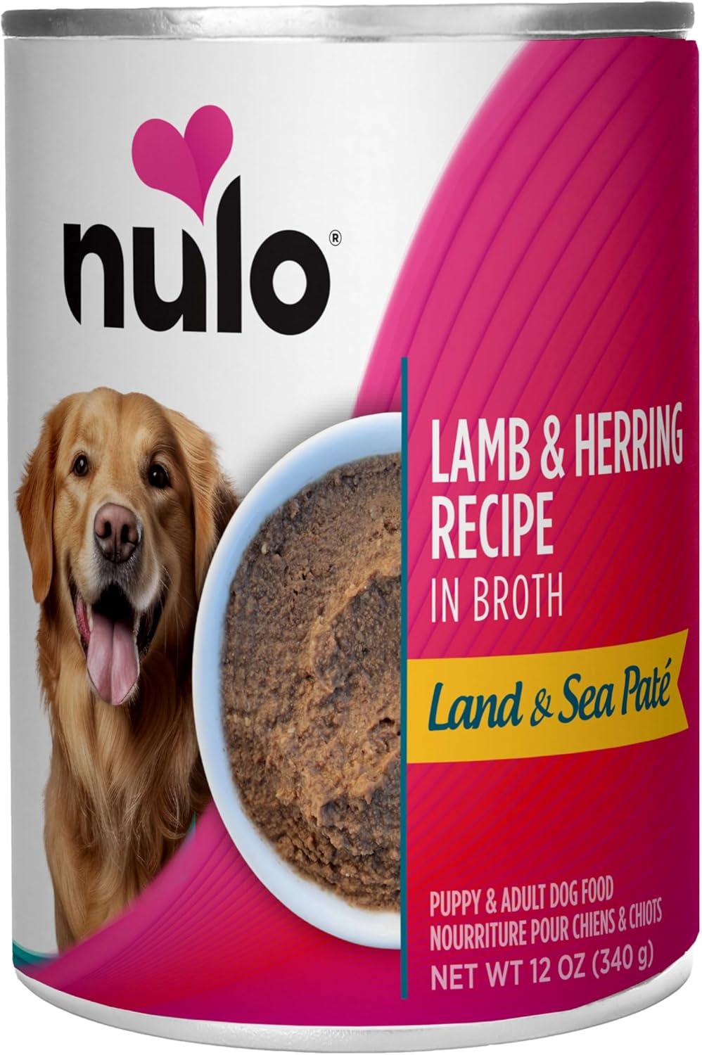 Nulo Land & Sea for Adult Dogs & Puppies Lamb & Herring Recipe in Broth 12 Ounce Cans, Pack of 5