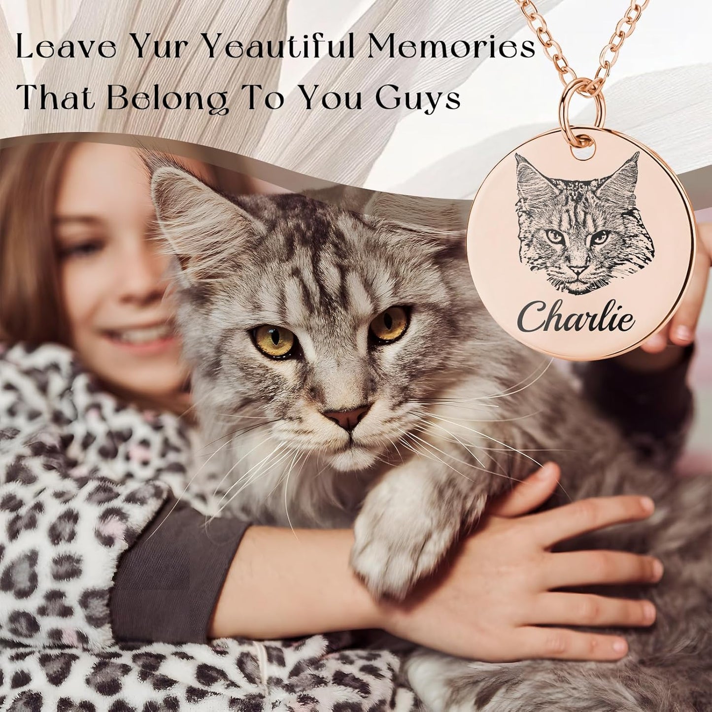 Personalized Pet Portrait Necklace Customized Pet Memorial Necklaces Dog Necklace for Women Custom Pets Necklaces Dog Memorial Jewelry for Cat Mom Dogs Dad (Rose Gold 3 Portrait)
