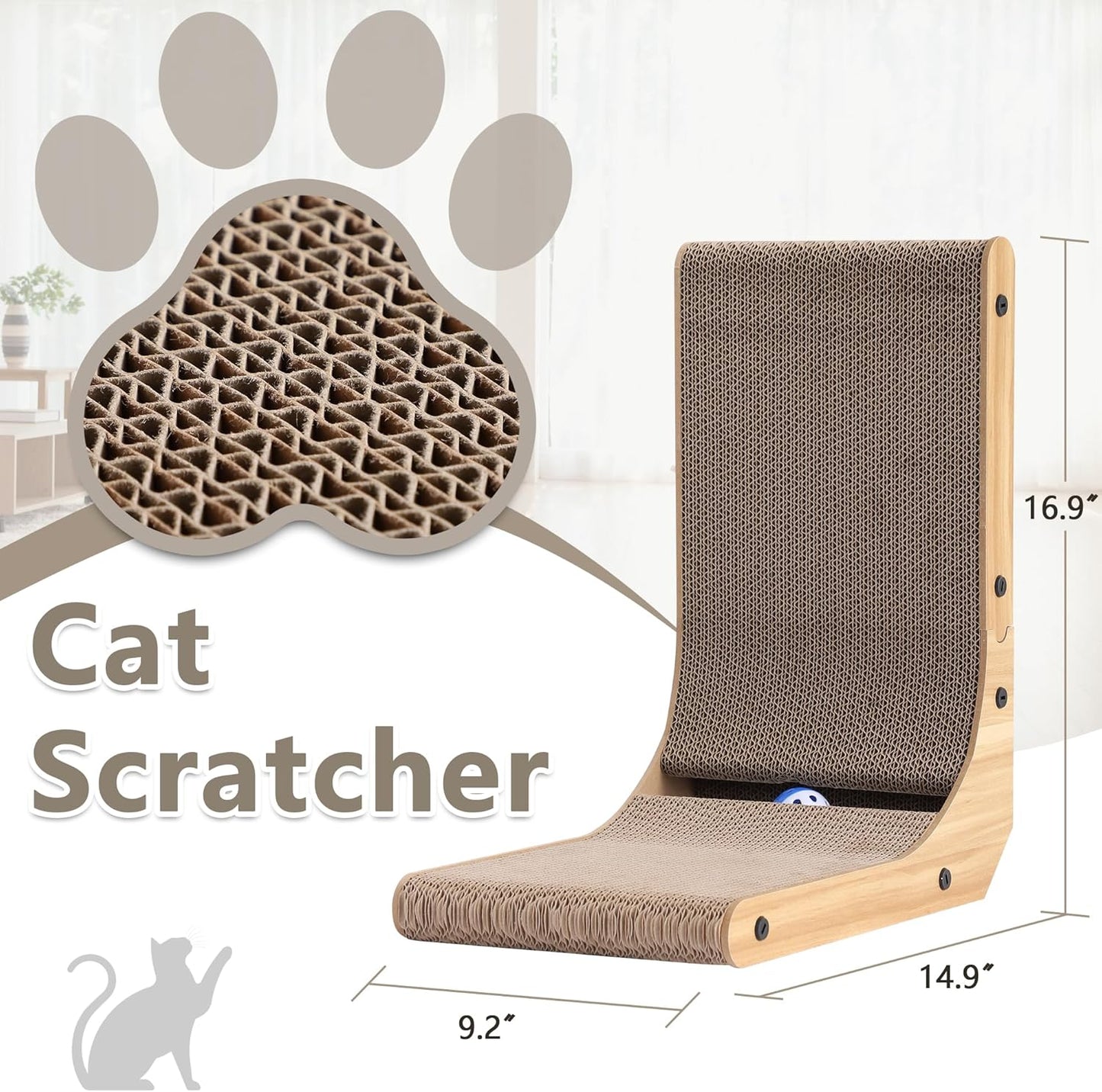 Cat Scratcher, 16.9 L Shape Cat Scratch Pad Wall Mounted, Cat Scratching Cardboard for Indoor Cats