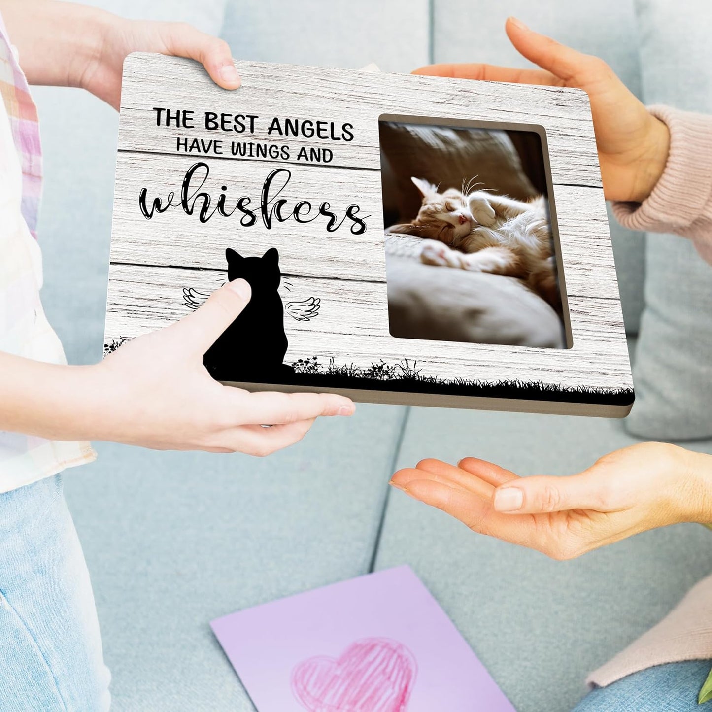 Cat Memorial Gifts for Loss of Cat, Pet Sympathy Gift Wooden Picture Frames, 4x6 inch Photo