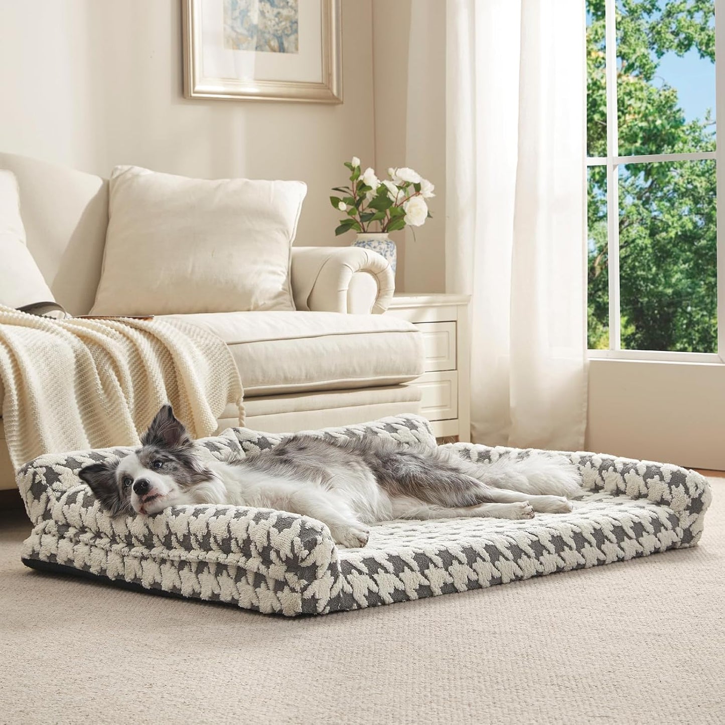 FURTIME Orthopedic Dog Beds Large Sized Dog, XXL Washable Memory Foam Pet Couch Bed with Removable Washable Cover, Non-Slip Bottom with Bolster Sides, Grey