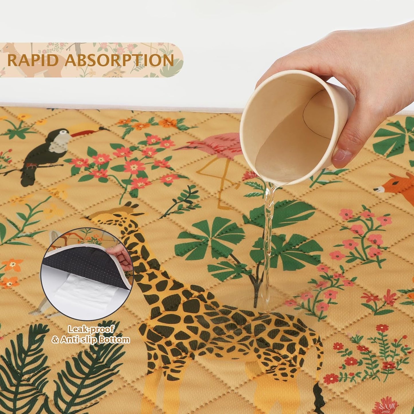 IEUUMLER Washable Pee Pads for Dogs, 2 Pack Forest Pattern Reusable Waterproof Puppy Pads, Non-Slip Super Absorbent Dog Training Pad for Playpen Crate Bed EU013 Earth Yellow Jungle, 30x20