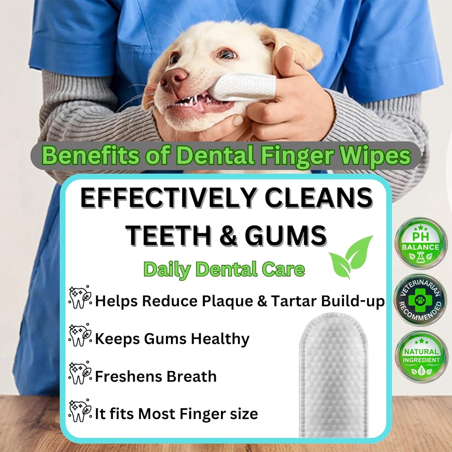 Pet Dental Finger Wipes for Dogs & Cats – Dog Tooth Wipes & Toothbrush Alternative – Easy Teeth Cleaning to Reduce Plaque, Tartar & Bad Breath – Vet-Approved Cat & Dog Oral Care (50 Count)
