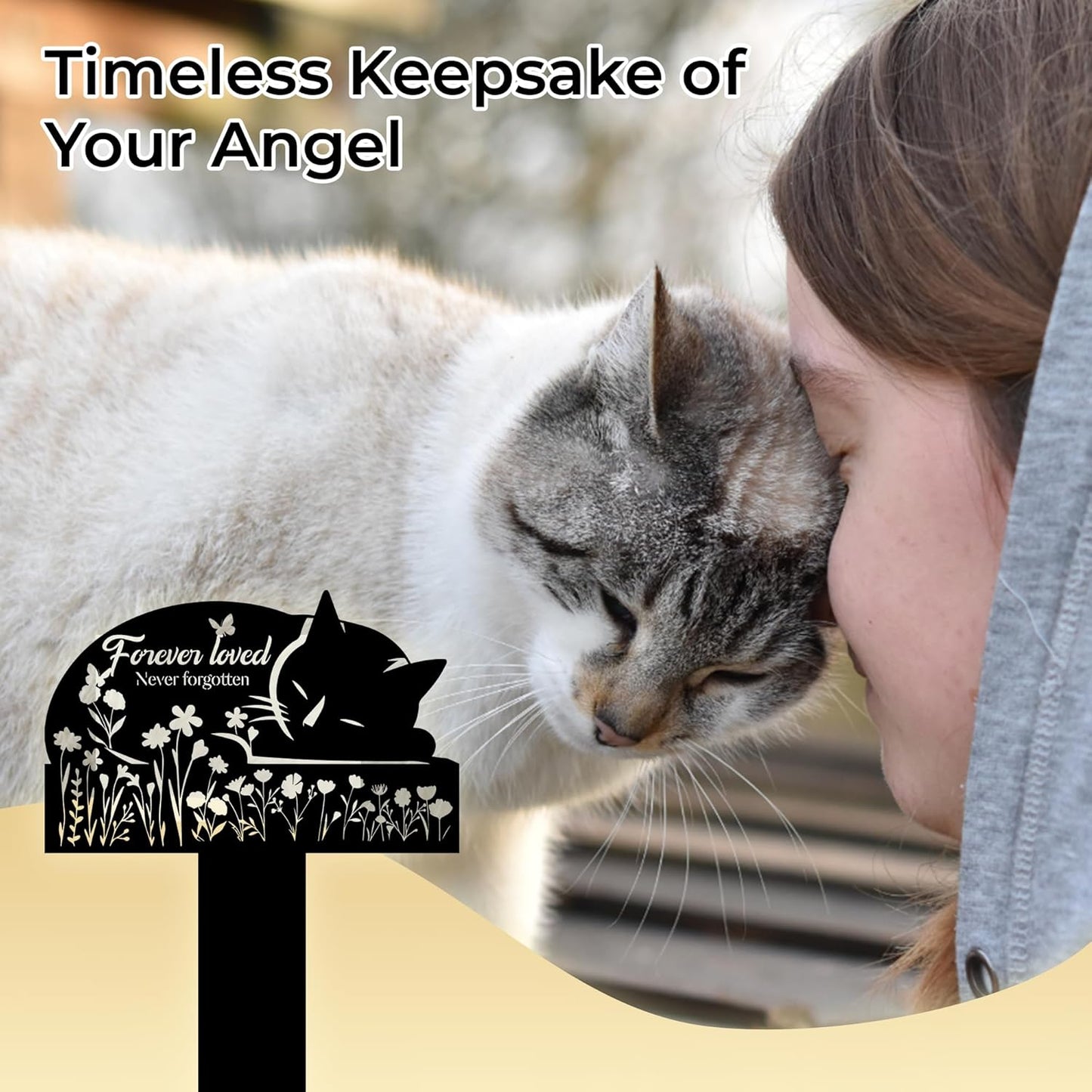 Cat Grave Marker Outdoor Memorial – 12in Metal Pet Memorial Plaque with Garden Sleeping Cat, Weatherproof Headstone for Yard or Indoor Tribute, Sympathy Gift for Loss of Cat