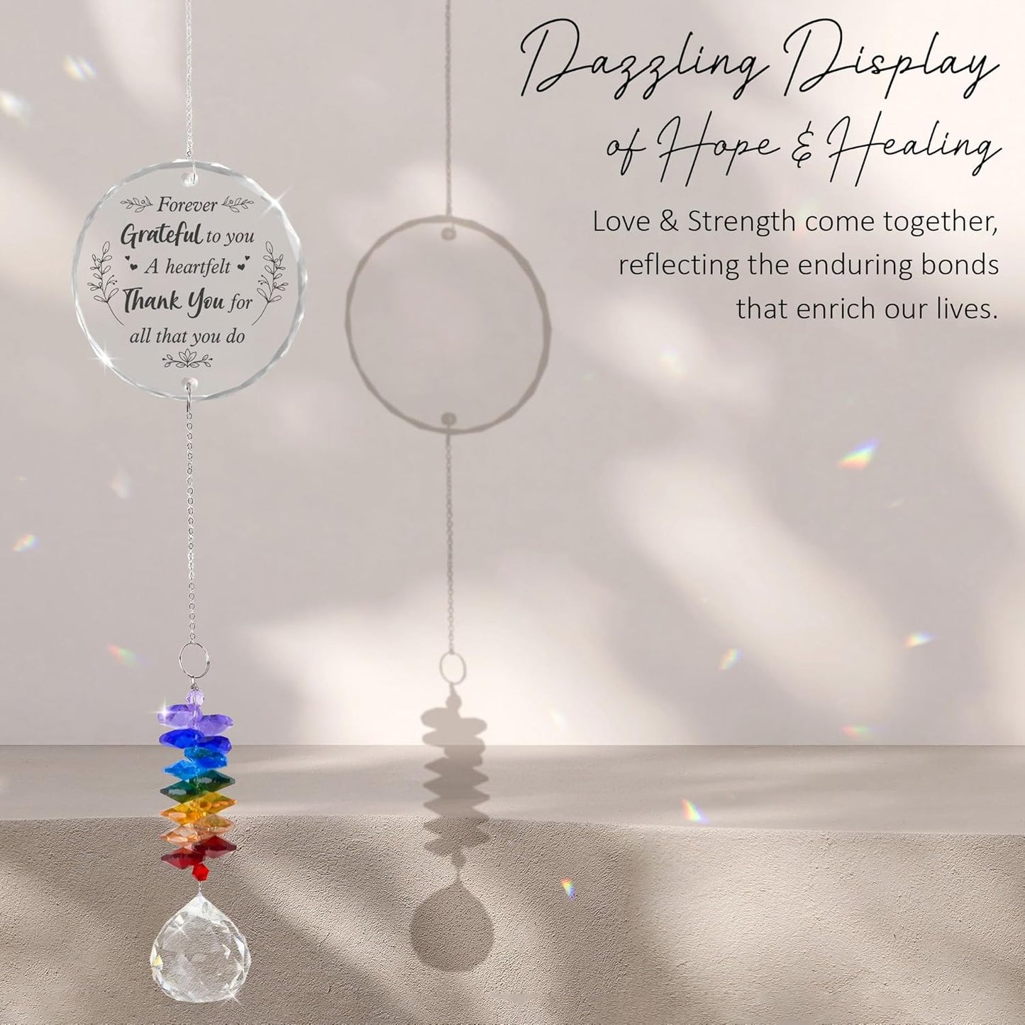 Glass Suncatcher Ornament - Inspirational Rainbow Maker - Daily Motivation Gift - Encouragement Keepsake - Positive Affirmation Decor - Thank You Gifts for Nurses Teachers Friends Family