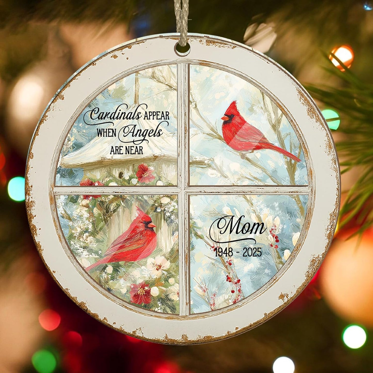 Personalized Cardinal Memorial Suncatcher – Custom Round Window Sun Catcher with Name & Years – “Cardinals Appear When Angels are Near” Hanging Ornament – in Memory of Mom, Dad, or Loved One Gift