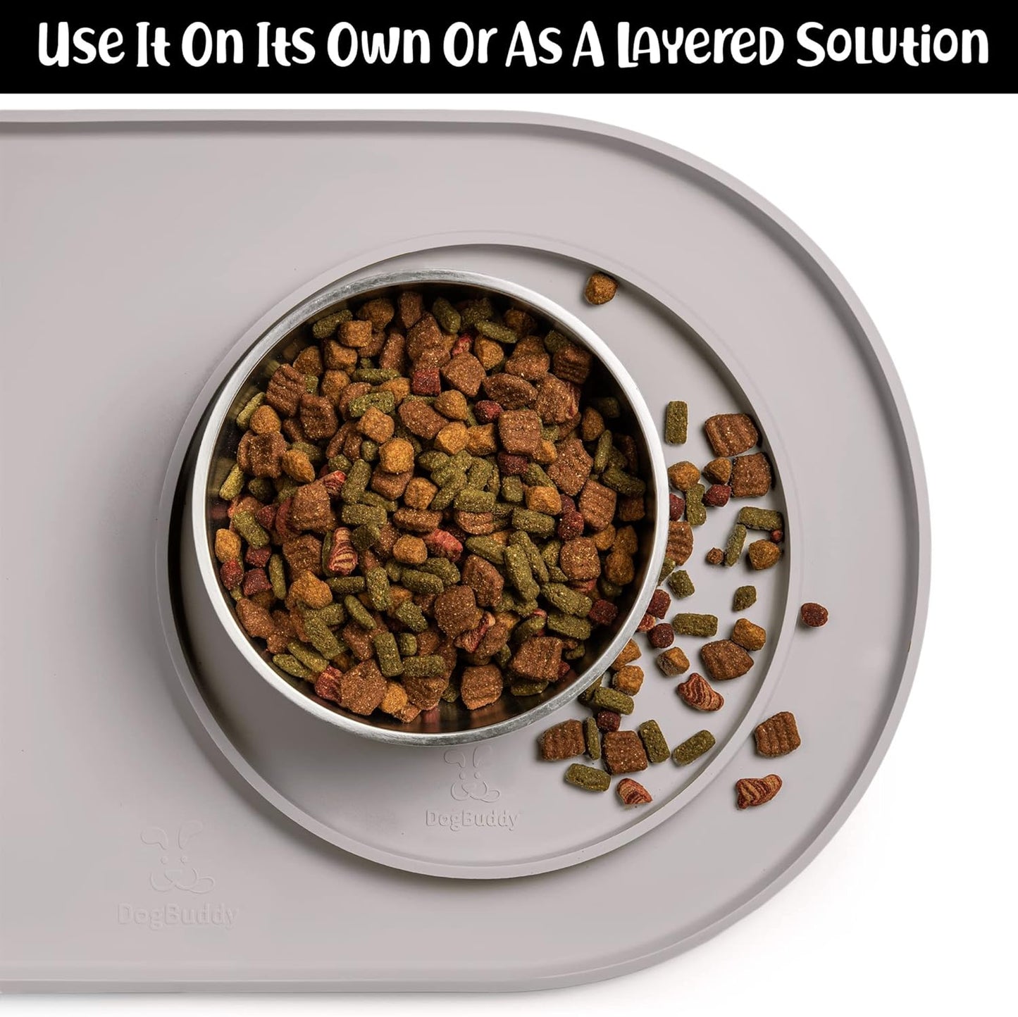 DogBuddy Dog Food Mat - Waterproof Dog Bowl Mat, Silicone Pet Mat for Food and Water Bowls, Nonslip Pet Feeding Mat with Edges, Dogs Food Mats for Floors, Puppy Supplies (XS, Dove)