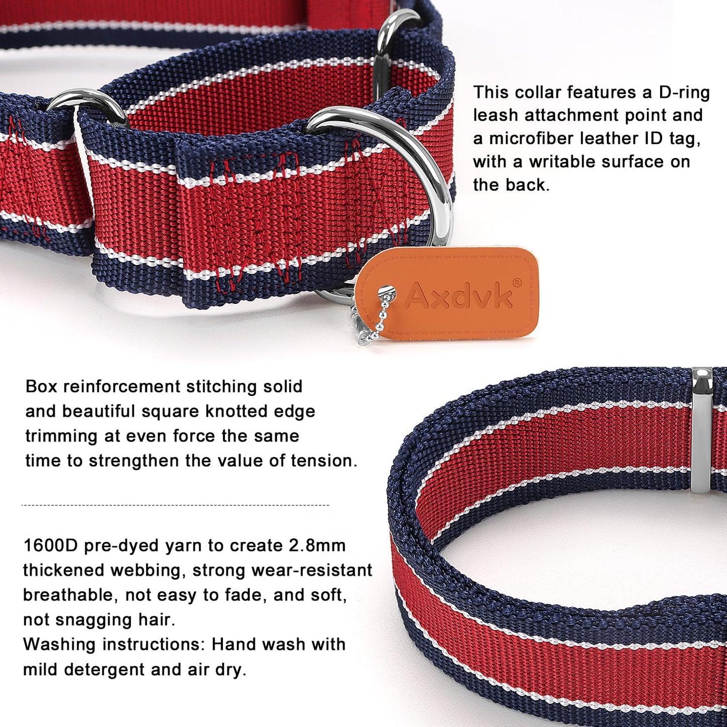 Martingale Collar 1.5 Inch Wide 1600D Extra Strong Anti Escape Nylon Dog Collar, No Pull Heavy Duty Pet Collars with 3-Color Stripe for Medium Dogs (M, Orange & Gray)