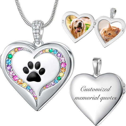 Fanery Sue Personalized Customized Pet Locket Necklace, Heart Lockets Picture Necklaces Dog Memorial Gifts Cat Sympathy for Women Men