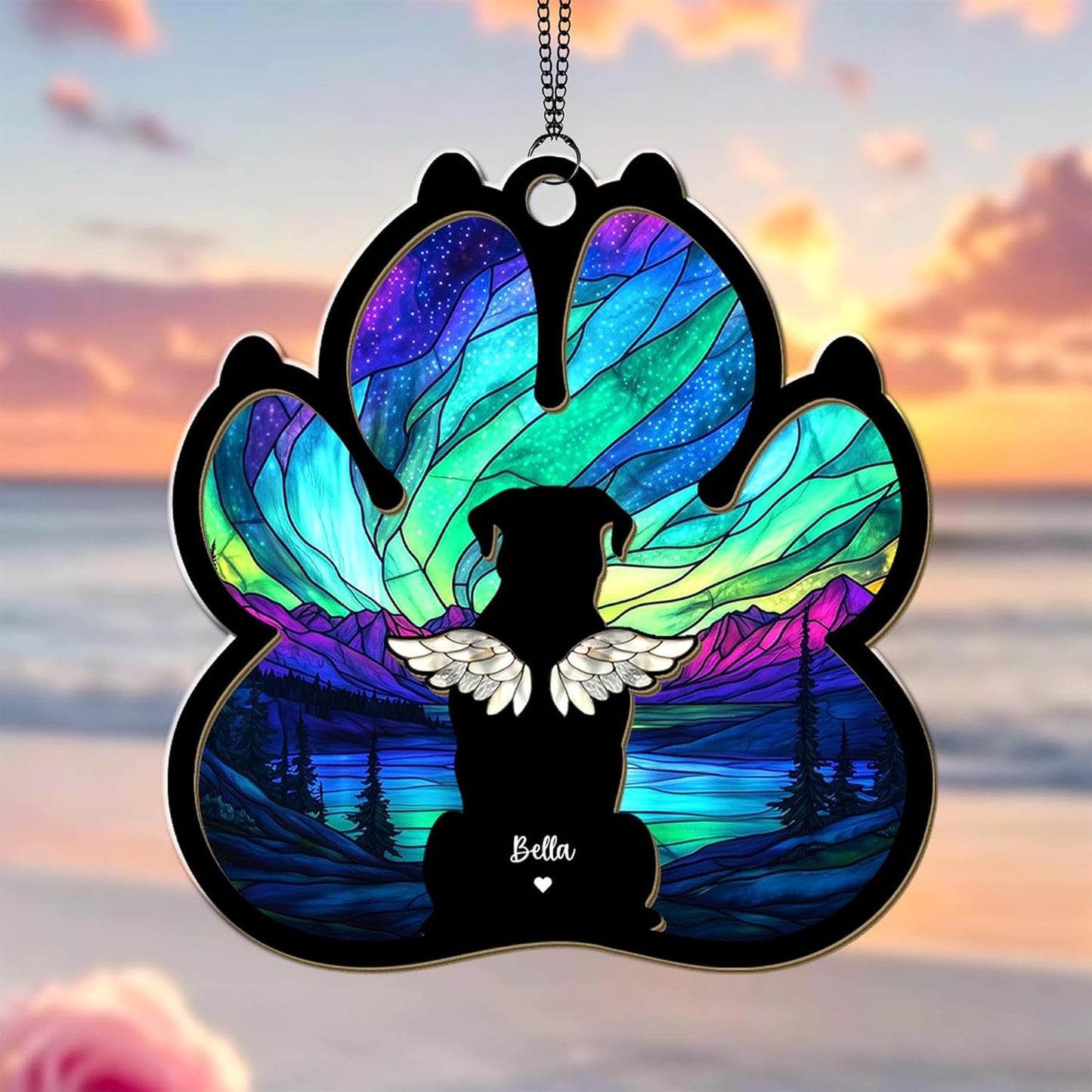 Personalized Dog Paw Memorial Suncatcher – Custom Multiple Pet with Names, Breeds, and Background Options, Dog Loss Sympathy Gift, Pet Remembrance Keepsake