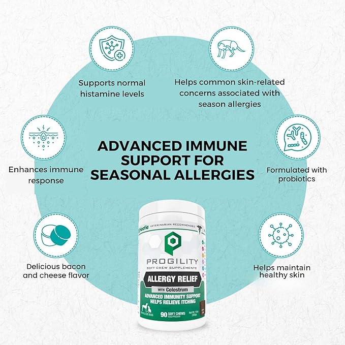Nootie Progility Allergy & Immune Supplement, Seasonal Allergies Advanced Immune Support Supplement for Dogs, 90 Soft Chews per Container