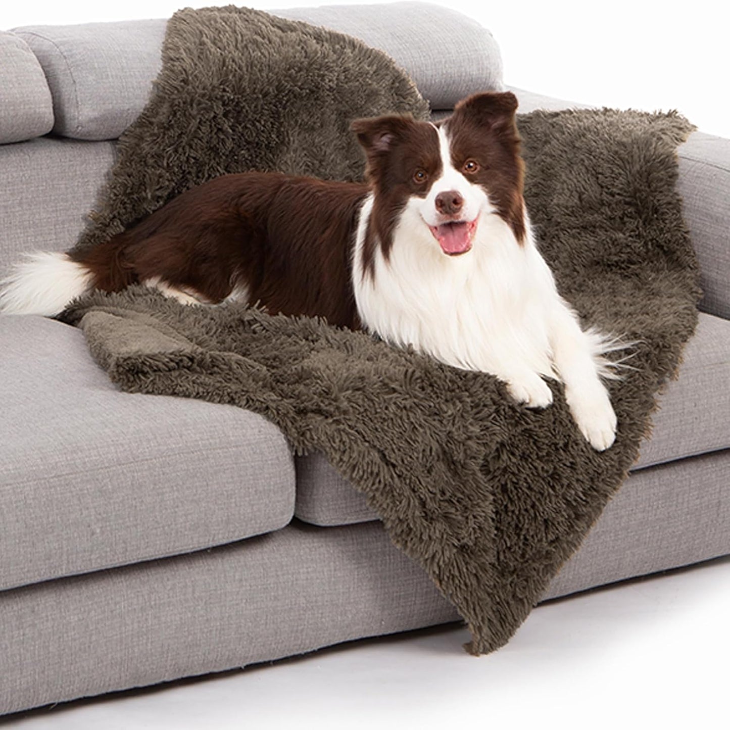 gogobunny Waterproof Dog Blanket for Large Dogs, Cats, Puppy, Reversible Faux Fur Pet Throw Blanket, Washable, Calming Furniture Protection for Sofa Bed (40x50 Inch (Pack of 1), Stone)