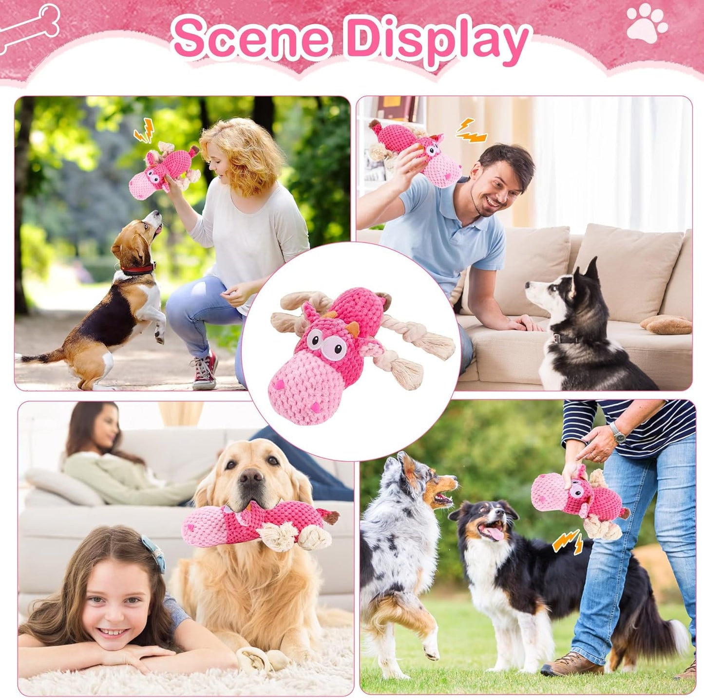 Dog Squeak Toys, Rope for Large Dogs and Medium Aggressive Chewers, Puppy Teething Interactive, Indestructible Dog Toy to Keep Them Busy Best Birthday Gift(Hippo)