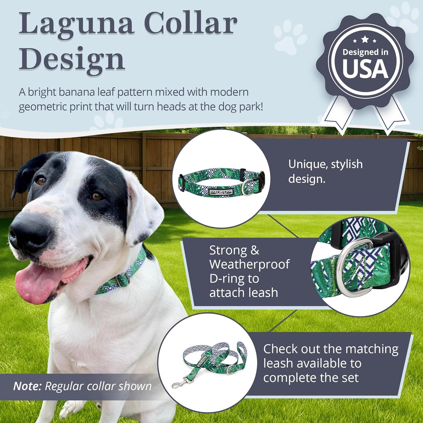 Lucky Love Dog Collar, Beautiful & Vivid Pattern X-Small Boy Dog Collars, Easy On & Off Clasp Accessory (Blue Laguna, XS)