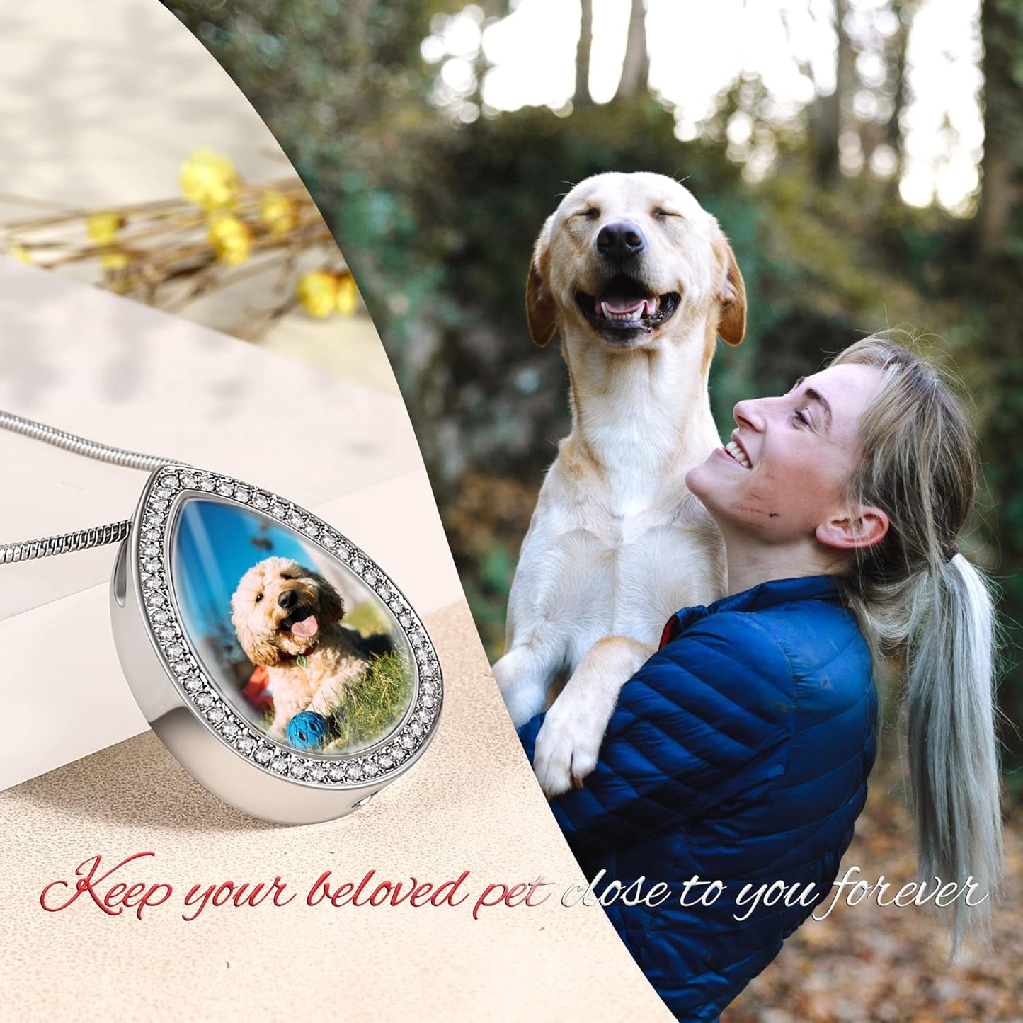 Farfume Personalized Pet Urn Necklace for Dog Cat Ashes Cremation Pet Memorial Customized Photo Text Engraving Pendant Keepsake Funeral Jewelry