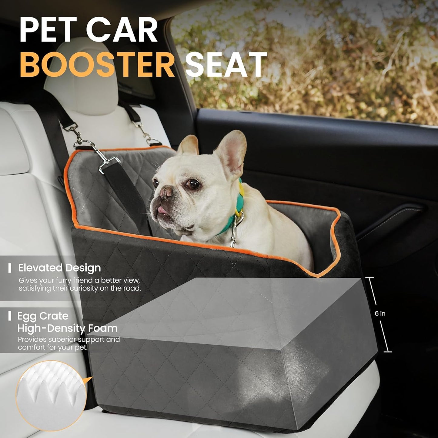 Dog Car Seat for Small Dog with Washable Mat, Memory Foam Booster Seat for Dogs Under 30lb, Elevated Pet Seat with Pockets, Anti-Slip Bed for Car, Perfect for Front & Back Seats with Safety Leash