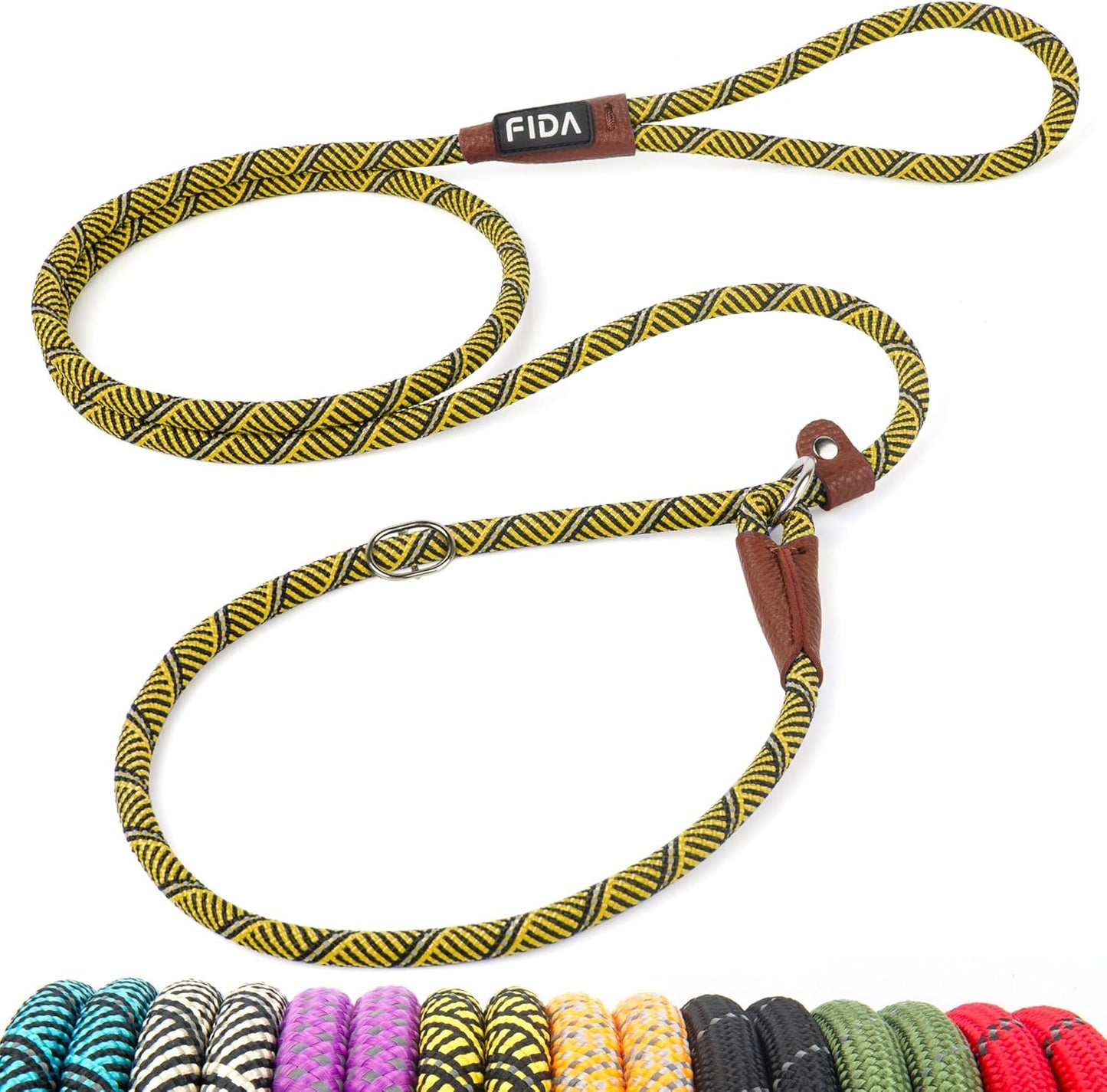 Fida Durable Slip Lead Dog Leash, 6 FT x 3/8" Heavy Duty Comfortable Strong Rope Slip Lead for Small Dogs and Puppies, No Pull Pet Training Leash with Highly Reflective (3/8", Yellow)