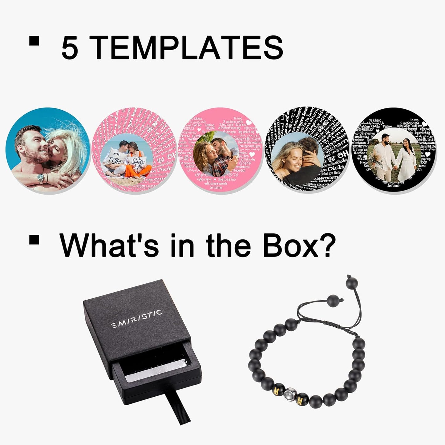 EMIRISTIC Custom Photo Bracelet - Personalized Picture Natural Stone Cuban Chain Bracelet - Any Special Day Gifts