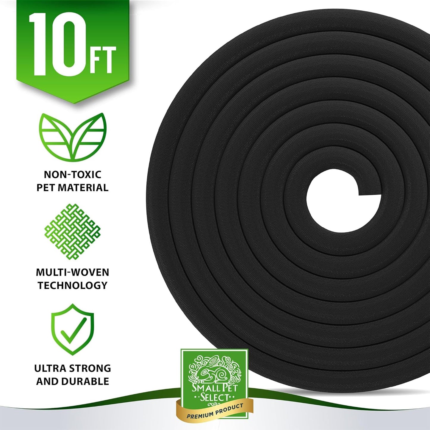 Small Pet Select Heavy Duty Cord Cover - Black, 10ft - Ultra Durable Electrical Cable and Wire Protector for Rabbits, Dogs, Cats and Other Pets - Cord Management and Animal Protection