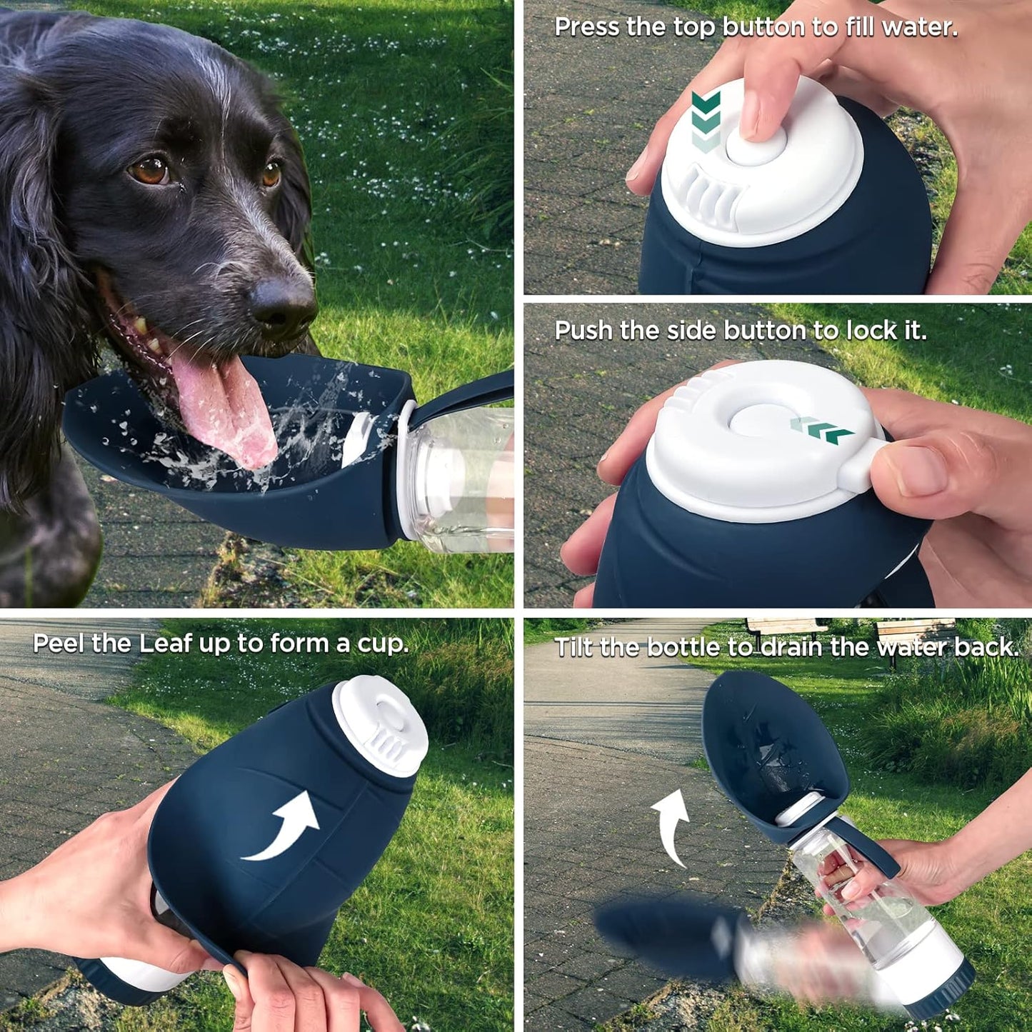 Dog Water Bottle, Portable Pet Water Bottle with Food Container and Drinking Feeder, Leak Proof, BPA-Free, Foldable Puppy Water Cup Dispenser for Outdoor Walking, Travel, Hiking 20OZ