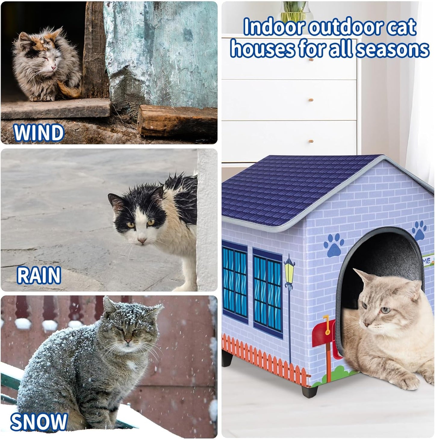 Elevated Cat Houses for Indoor/Outdoor Covered Kitten Beds Feral Cat Shelter Hideaway Bed Easy to Assemble