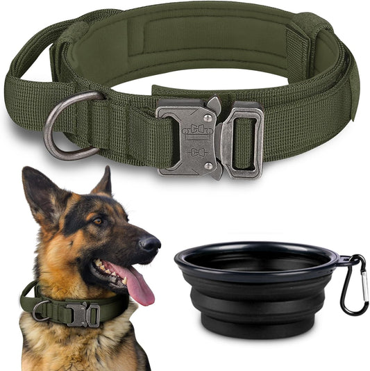 COOYOO Dog Collar,3 Piece Set Tactical Dog Collars, Adjustable Military Training Nylon Dog Collar with Control Handle and Heavy Metal Buckle for Medium and Large Dogs