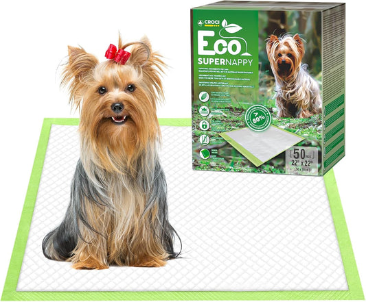 CROCI Puppy Pads 22x22in ECO Green Dog Pee Pads , Plant-Based Dogs Pads Absorbs Up to 4 Cups of Liquid, 5-Layer Leak-Proof & Quick Drying Pee Pads for Dogs, Disposable (50 Counts)