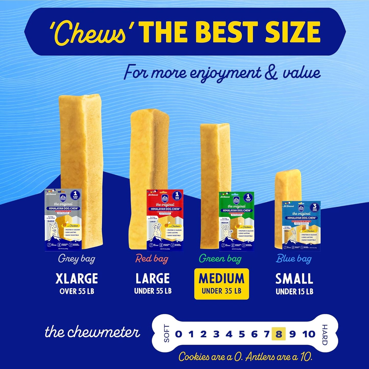 Himalayan Dog Chew Original Yak Cheese Chew, Chicken, 1 Medium Stick, 2.3 oz, Gluten Free, Healthy Treats, Grain & Lactose Free 100% Natural, Long Lasting, for Dogs Under 35 lbs