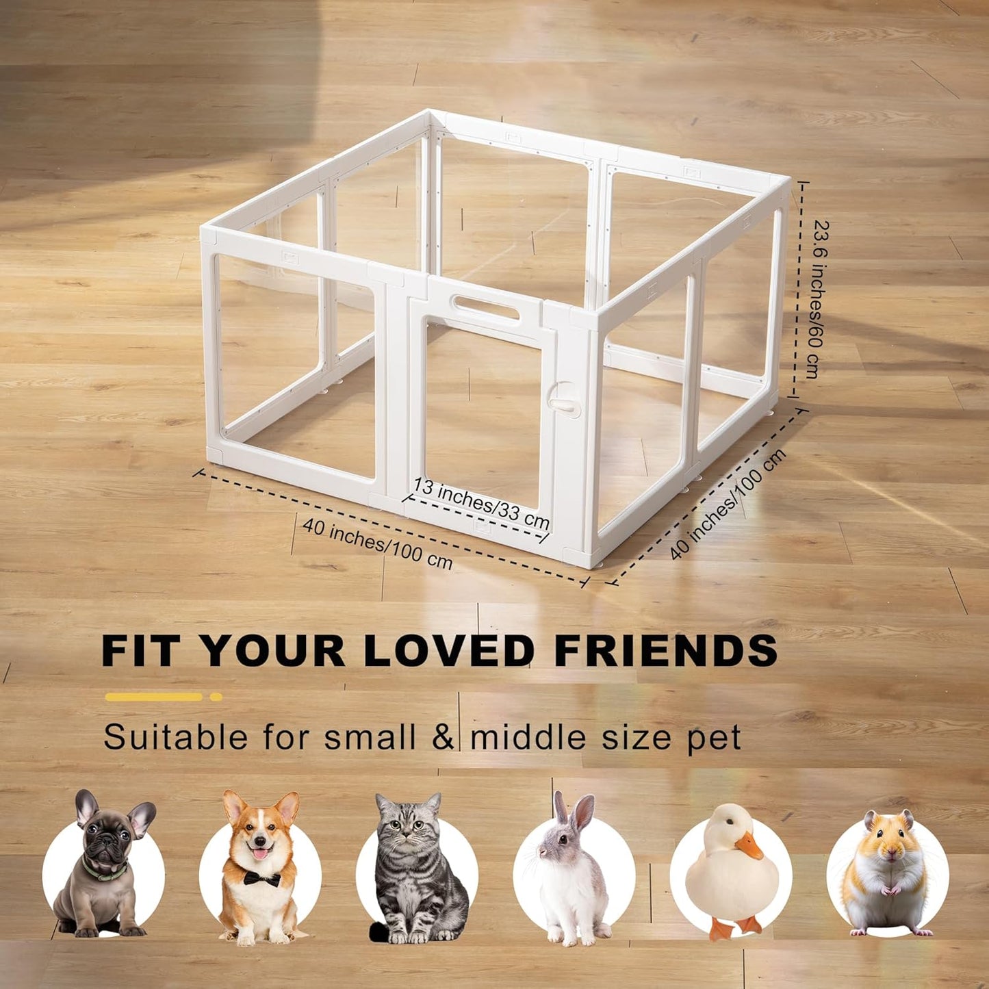 Clear Acrylic Dog Playpen Indoor, Puppy Cat Small Pet Play Pen, Pet Cat Foldable Playpen for Rabbits, Dog Fence Crate Kennel Whelping Cage (White, 8 Panel)