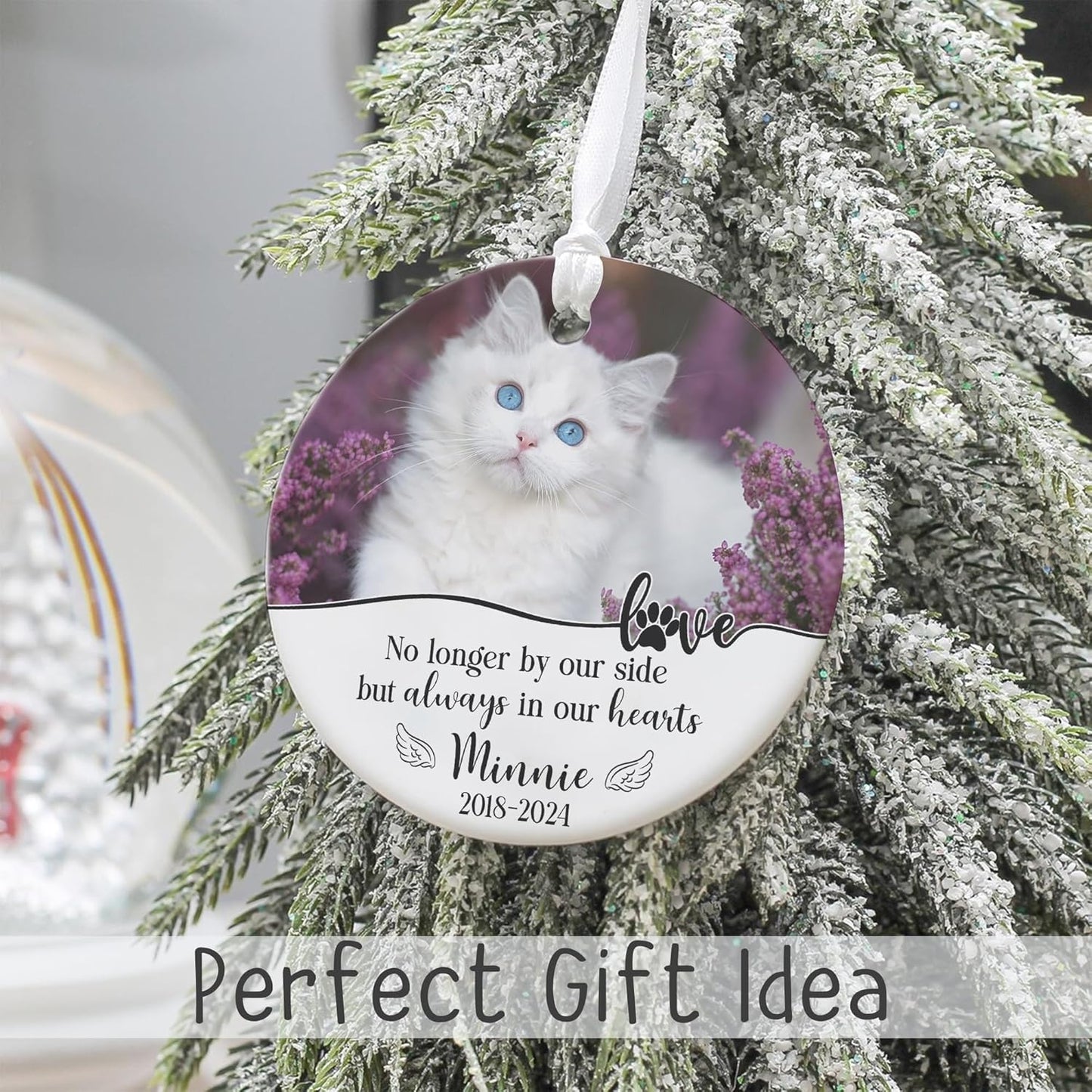 Personalized Love Ceramic Ornament, Valentine's Day Gifts for Loss of Pet, Memorial Cat Photo Christmas, Custom Name & Picture Cat Christmas Ornament