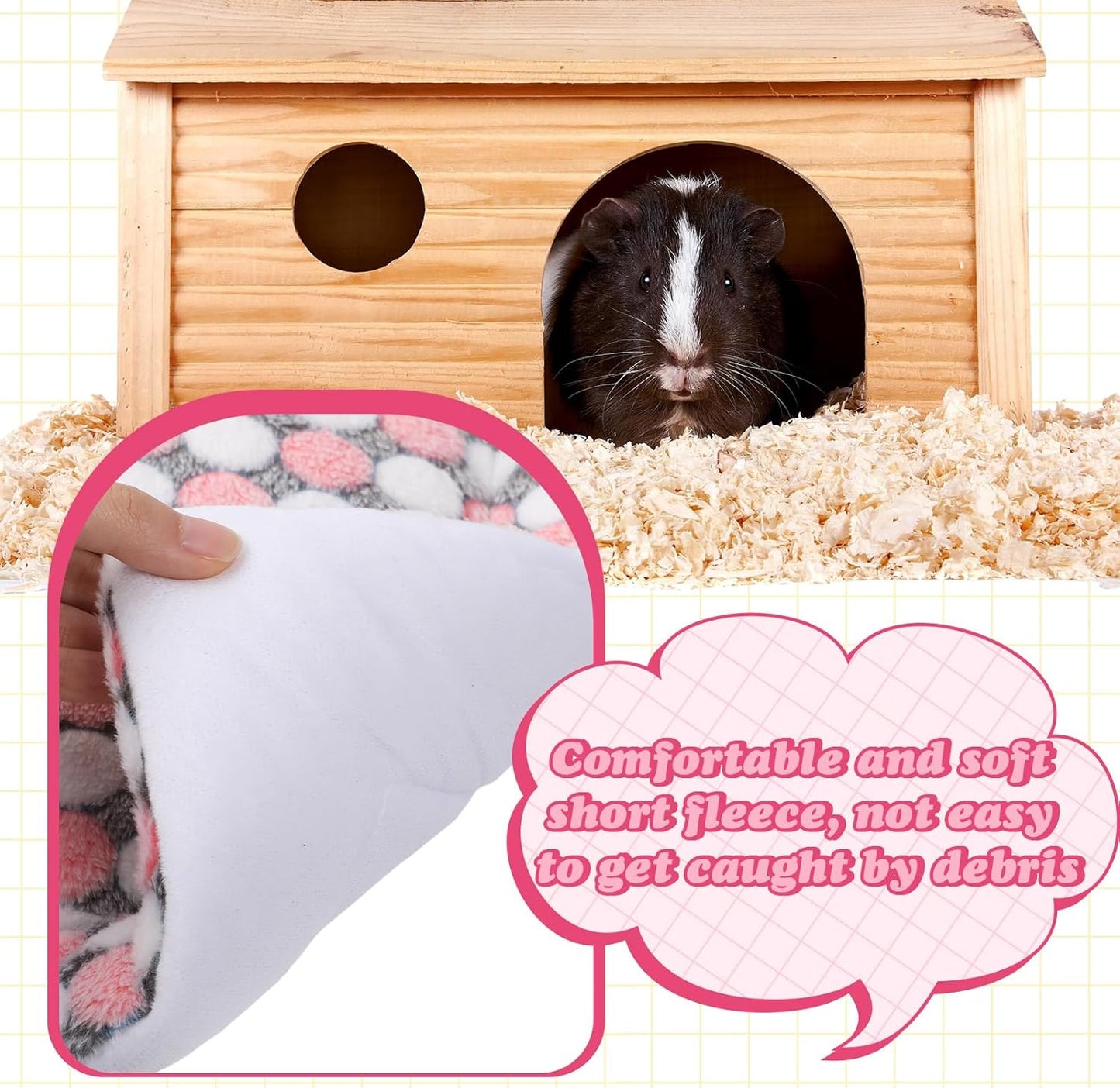 Tudomro 10 Pcs Guinea Pig Bed Mat with Cleaning Dustpan Brush 15" x 11" Animal Bedding Fleece Bunny Sleeping Pad for Small Dogs Cats Rats Hedgehogs Ferrets Hamster Indoor(Dots Star)