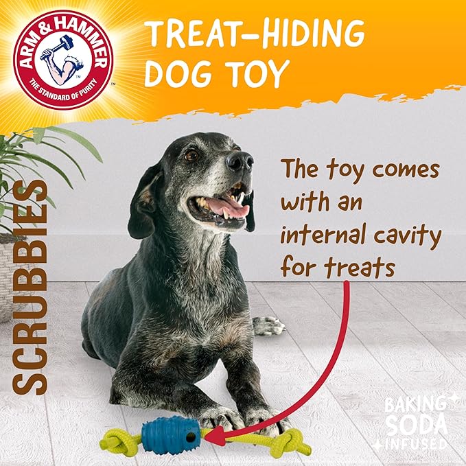 Arm & Hammer for Pets Scrubbies Senior Treat N' Tug Dental Chew Toy Infused with Baking Soda - Gentle Dog Toy for Senior Dogs - Interactive and Durable Chew Toy for Older Dogs