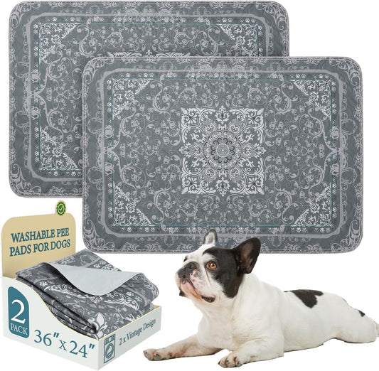 Homimp Washable Pee Pads for Dogs, 2 Pack Reusable Puppy Pads Waterproof, Absorbent and Leakproof Dog Pee Pads, Non Slip Puppy Training Pads, Pet Mat for Floor, Crate, Couch, Whelping,Grey, 24"x36"