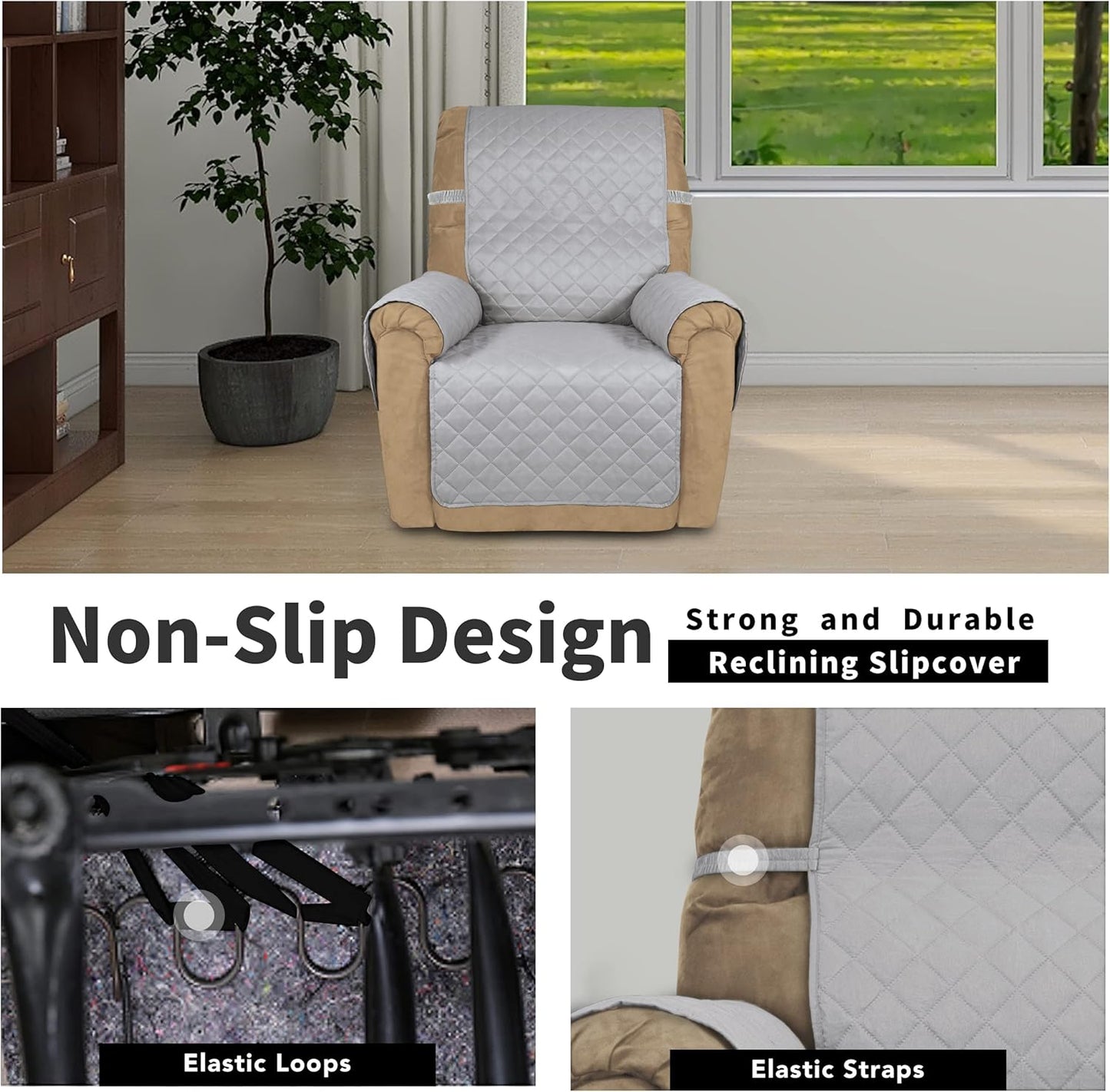 Easy-Going Recliner Chair Slipcover Reversible Sofa Cover Water Resistant Couch Cover Furniture Protector with Elastic Straps for Pets Dog (Recliner 22 inch, Light Gray/Light Gray)