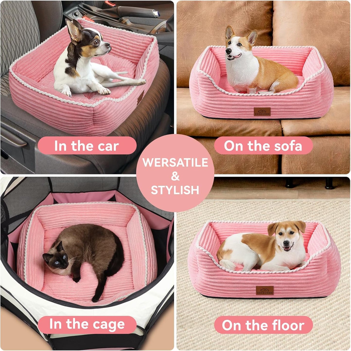 Orthopedic Dog Bed for Large Dogs,Dog Sofa Beds Supportive Foam Pet Couch Bed with Removable Washable Mat and Nonskid Bottom (Large, Pink)