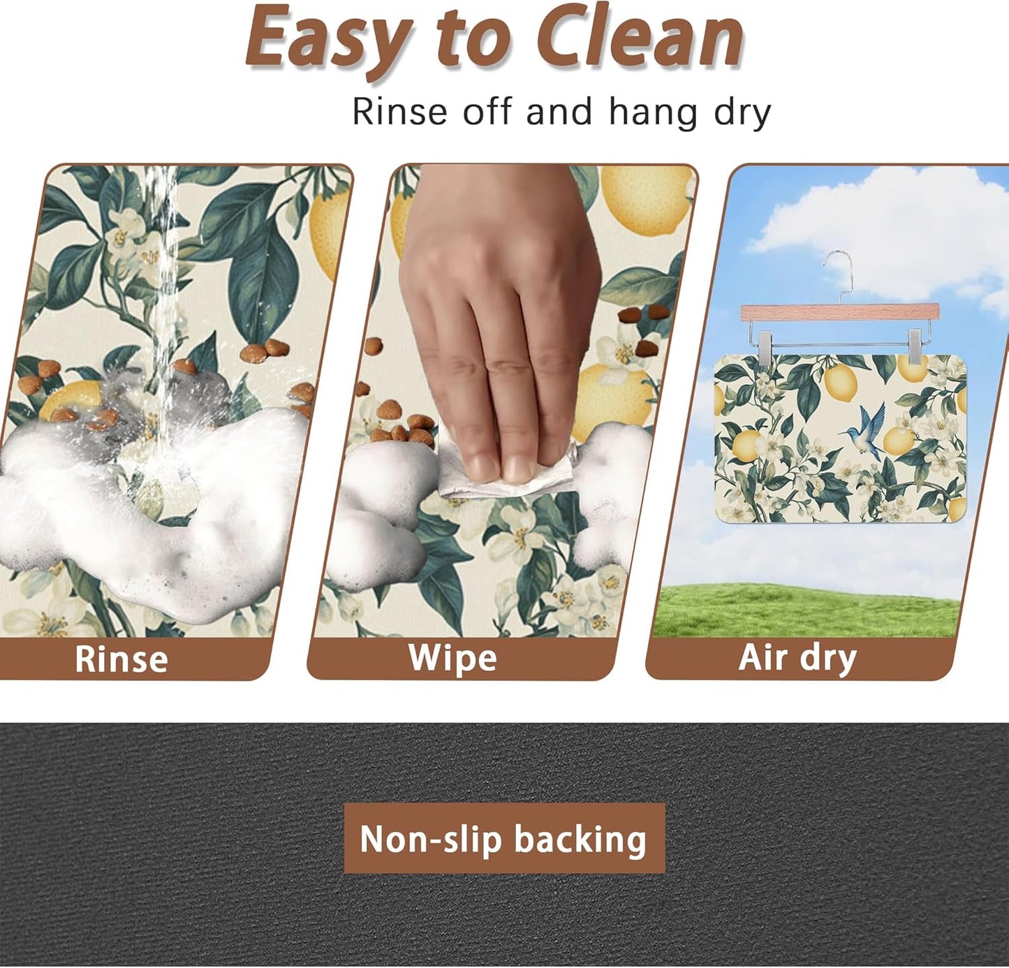 Hummingbird Dog Food Mat for Floors,Vintage Lemon Absorbent Quick-Dry Pet Feeding Mat,Cat Dog Bowl Mats for Food and Water,Non-Slip Pet Accessories Supplies 12"x20"