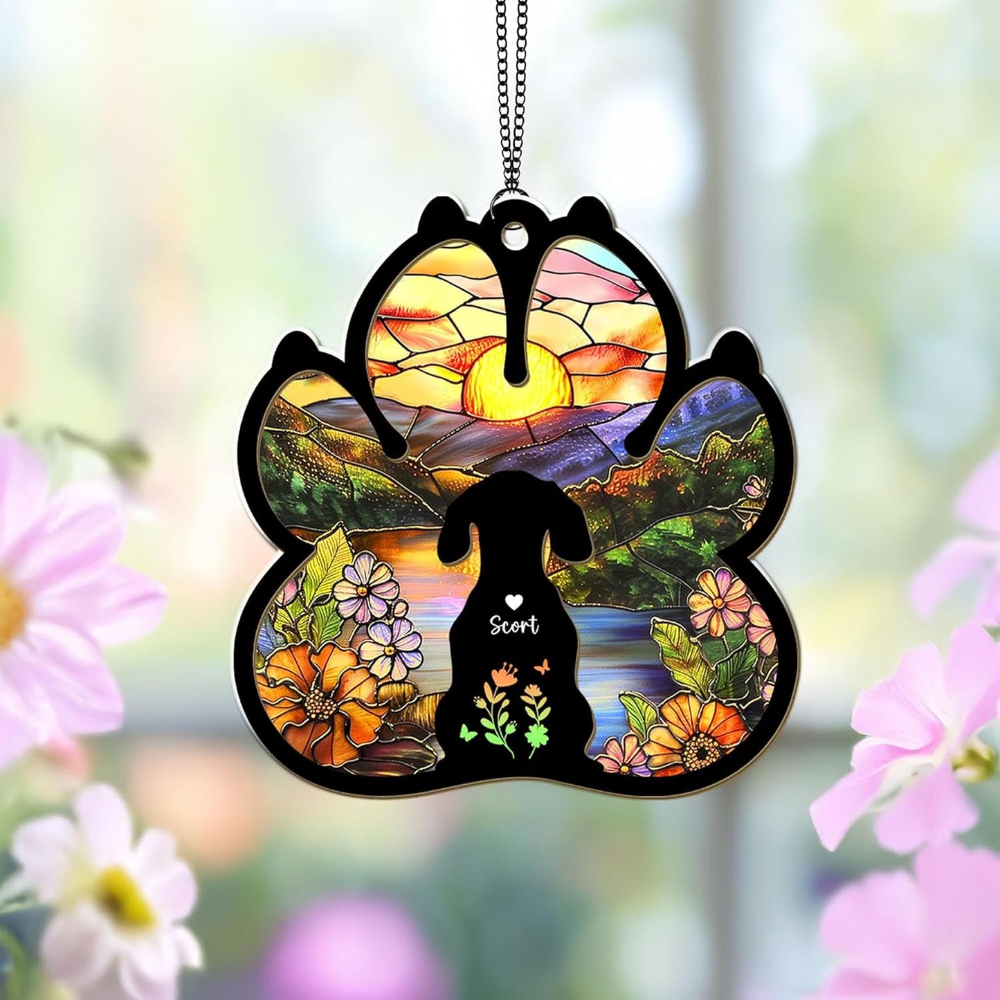 Personalized Dog Paw Memorial Suncatcher – Custom Multiple Pet with Names and Breeds, Dog Loss Sympathy Gift, Pet Remembrance Keepsake