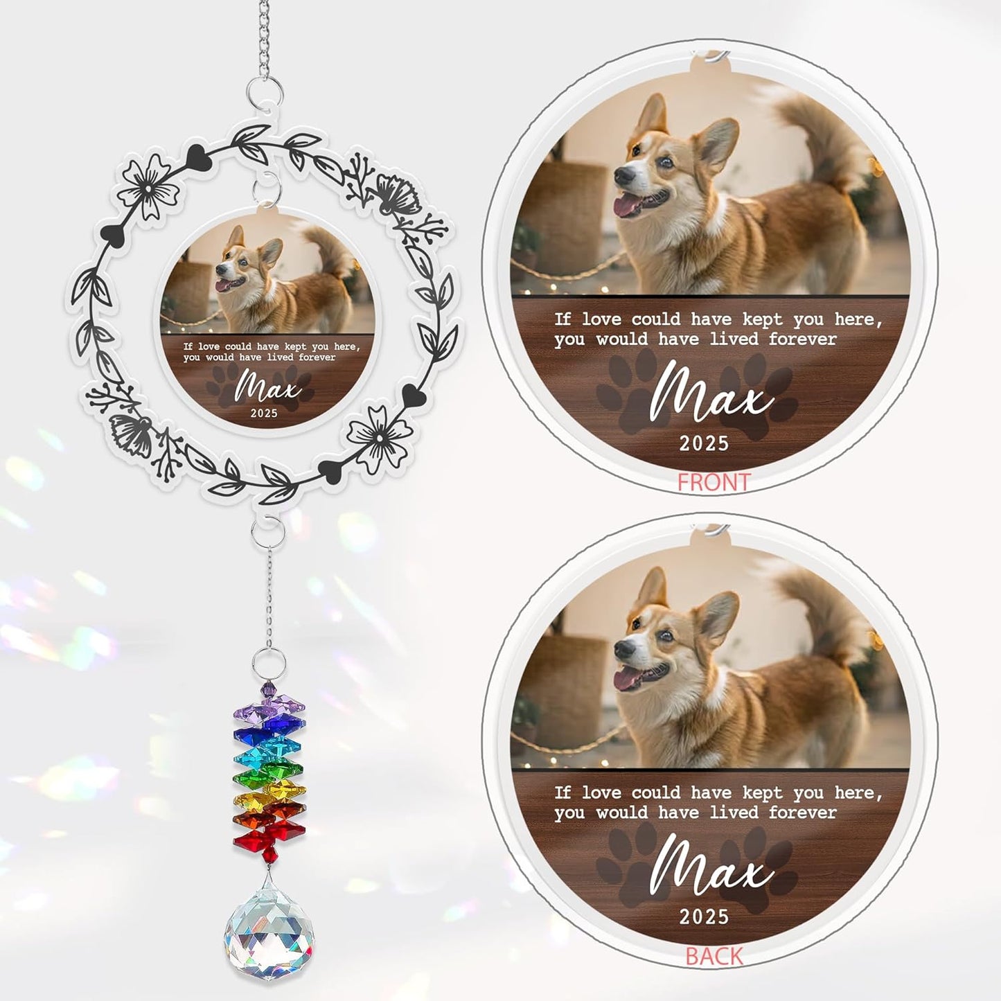 Personalized Dog Memorial Ornament Custom Pet Photo Suncatcher - Christmas, Birthday, Anniversary, New Year Gift for Dog Owner from Family - Loss of Pet Keepsake with Quote 2025
