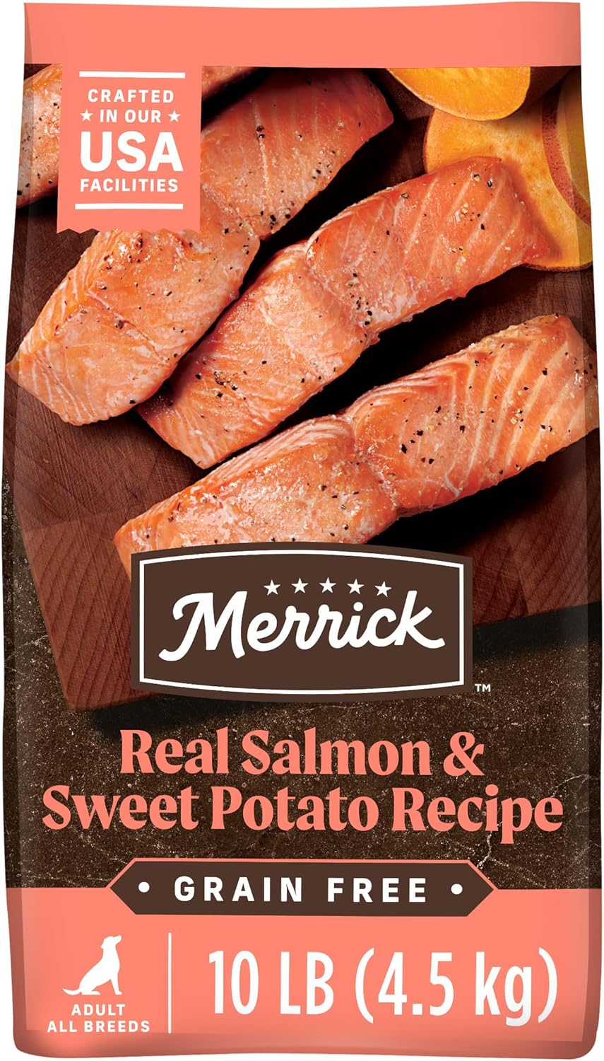 Merrick Premium Grain Free Dry Adult Dog Food, Wholesome And Natural Kibble With Real Salmon And Sweet Potato - 10.0 lb. Bag