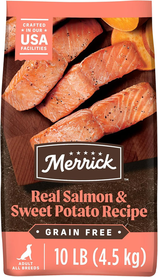 Merrick Premium Grain Free Dry Adult Dog Food, Wholesome And Natural Kibble With Real Salmon And Sweet Potato - 10.0 lb. Bag