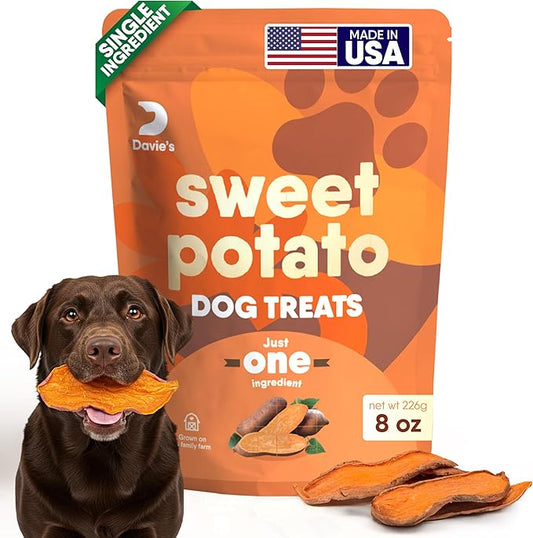 Davie's Sweet Potato Dog Treats - Healthy, Natural, Low Fat Chews Made in USA Only, 0.5 lb. Bag