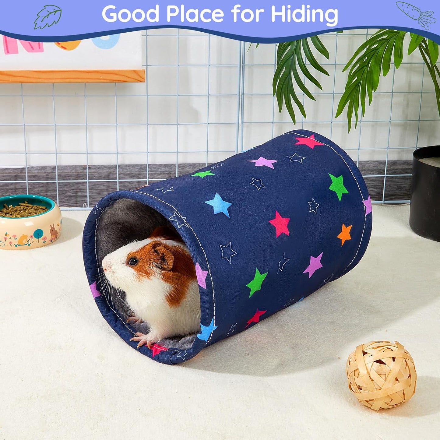 Glittme Guinea Pig Tunnel Washable Guinea Pigs Hideout Portable Rabbit Tunnels Soft Ferret Tunnel for Playing Resting Guinea Pig Accessories for Hedgehogs, Hamster,Colorful Stars