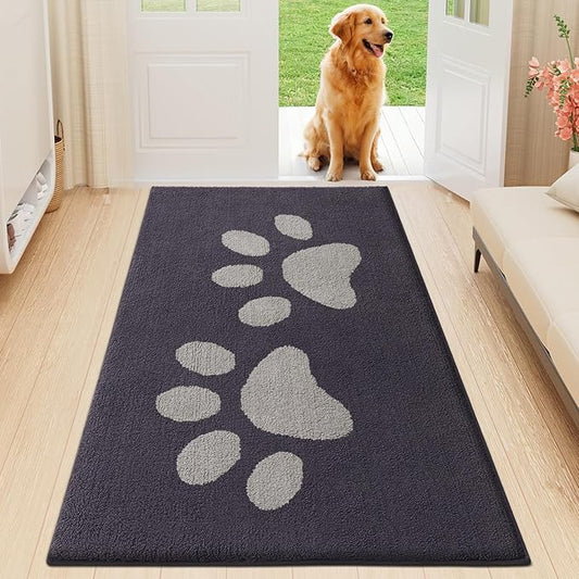 Buganda Dog Door Mat for Muddy Paws, Absorbent Dirt Trapper Washable Indoor Doormats, Non Slip Low-Profile Mud Mat for Dogs, Front Entrance Doormat for Inside Floor (59x24 Inches, Dark Grey)