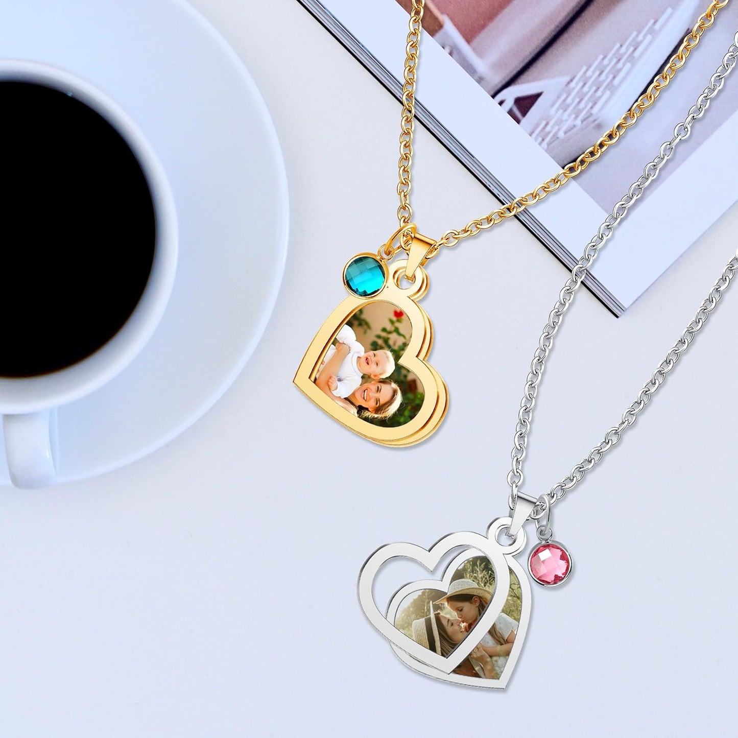 CharmSStory Personalized Photo Necklaces Custom Engraved Name Necklace Memory Keepsake Picture Necklace Pendant Customized Gifts for Women Men