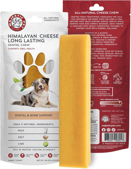 Majestic Pet Himalayan All-Natural Yak Cheese Dog Chews Made with 100% Cows Milk- Long Lasting Dental Chew for Dogs - Healthy Pet Treats (Dental & Bone Support, Large, 1 Pack)