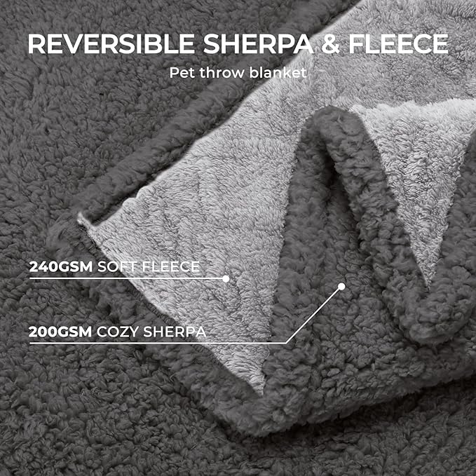 Waterproof Pet Blanket, Liquid Pee Proof Dog Blankets for Sofa Bed Couch, Reversible Sherpa Fleece Furniture Protector Cover for Small Medium Large Dogs Cats,Light Grey Small（40" x 28"）