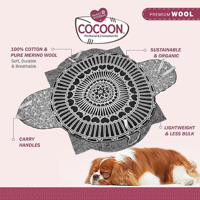 Cocoon® - Eco-Friendly Pet Burial & Cremation Ceremony Kit (Premium Wool) - Casket for Dogs and Cats – Size for Every Breed (Choose Size & Color) (Medium, Grey)
