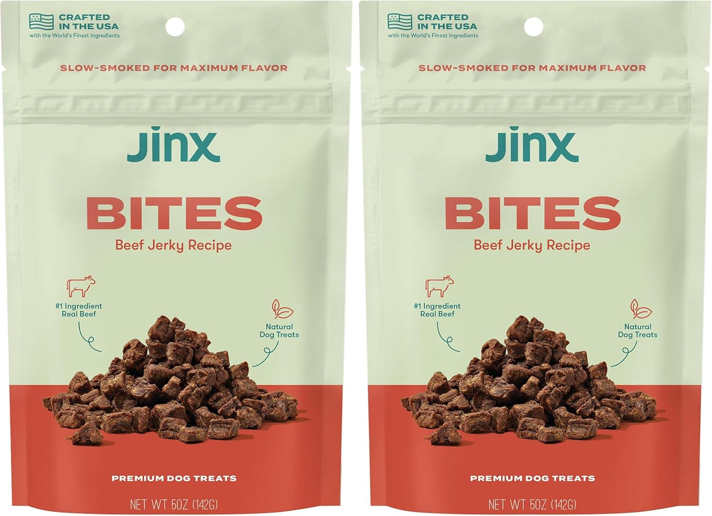 Jinx Beef Bites, Soft Jerky Dog Treats, Bite-Sized Snack, Low-Calorie and Packed with Flavor, Slow-Smoked Real Beef & Liver, No Fillers, 5oz (Pack of 2)