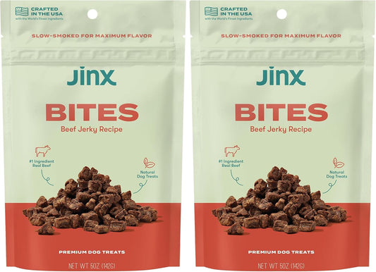 Jinx Beef Bites, Soft Jerky Dog Treats, Bite-Sized Snack, Low-Calorie and Packed with Flavor, Slow-Smoked Real Beef & Liver, No Fillers, 5oz (Pack of 2)